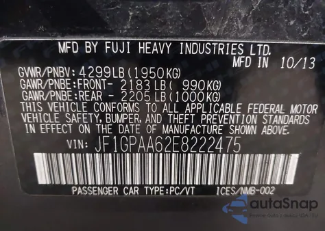 2014 Subaru Impreza 2.0I from USA, damaged, VIN JF1GPAA62E8222475